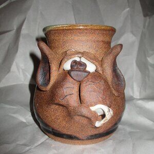 VTG Ugly Face Mug Mahon Made Stoneware Dog or Cat Artist Signed